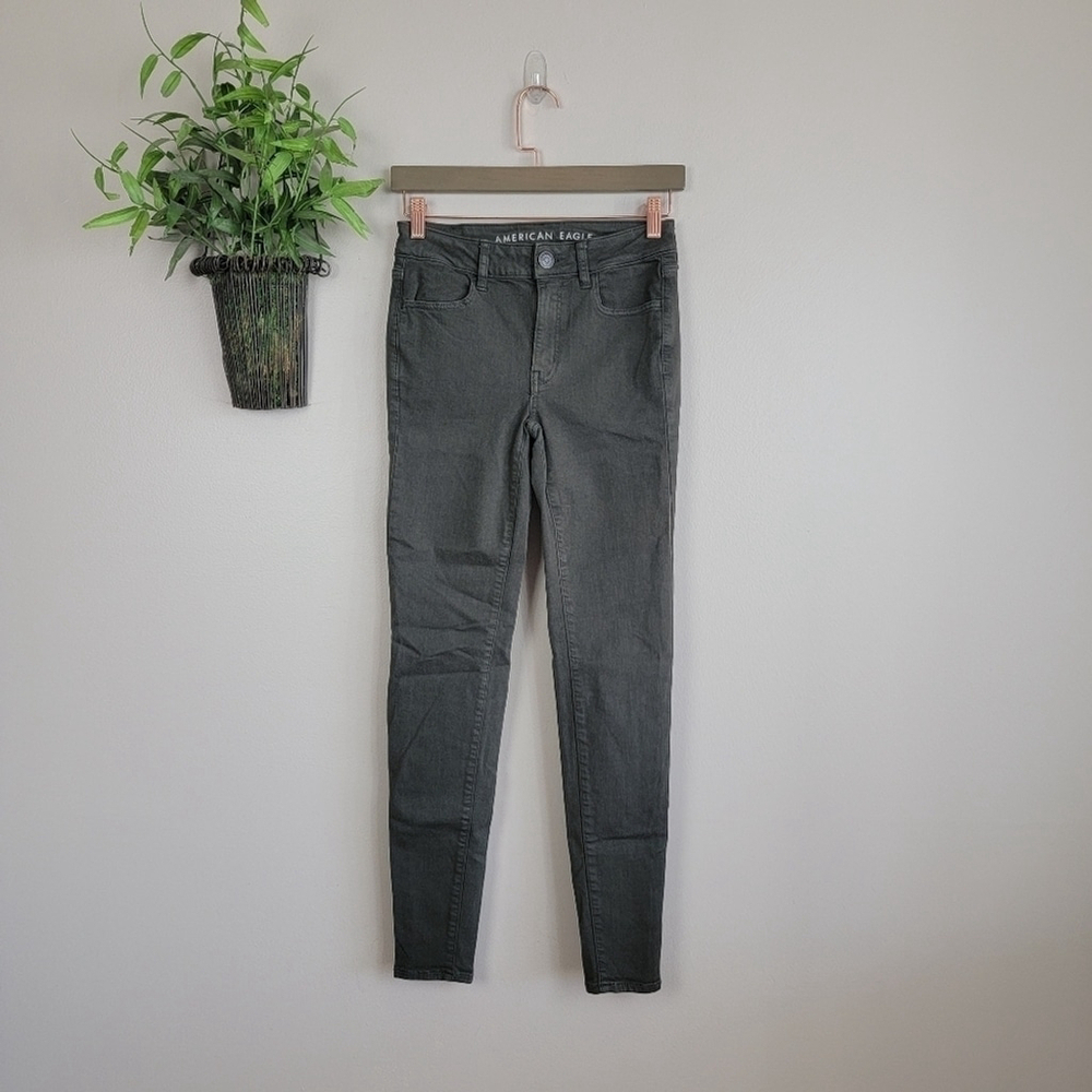 American Eagle Skinny Jeans Hi Rise Jegging Dark Olive Green Stretch AE 0